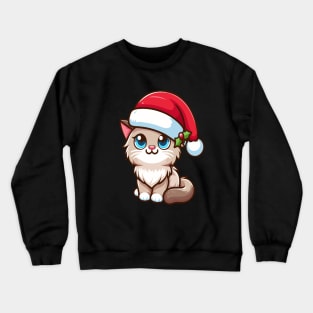 Birman Cat Wearing Santa Hat Merry Christmas Crewneck Sweatshirt